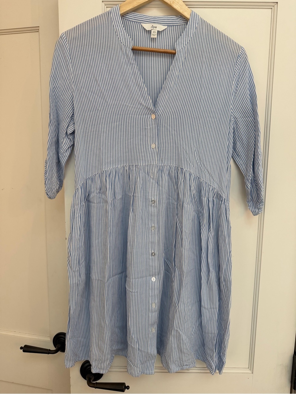 EUC RIPE Sam Stripe Dress Sky Blue / White PREPPY MATERNITY DRESS SIZE XS